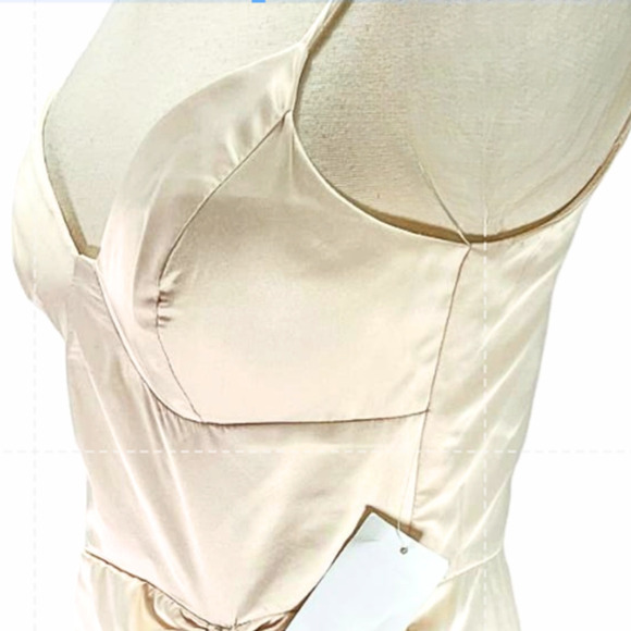 B Darlin Spaghetti Strap Corset Bodice Ruched Tie-Hem Satin Cream Dress Jr 3-4 - Picture 7 of 12